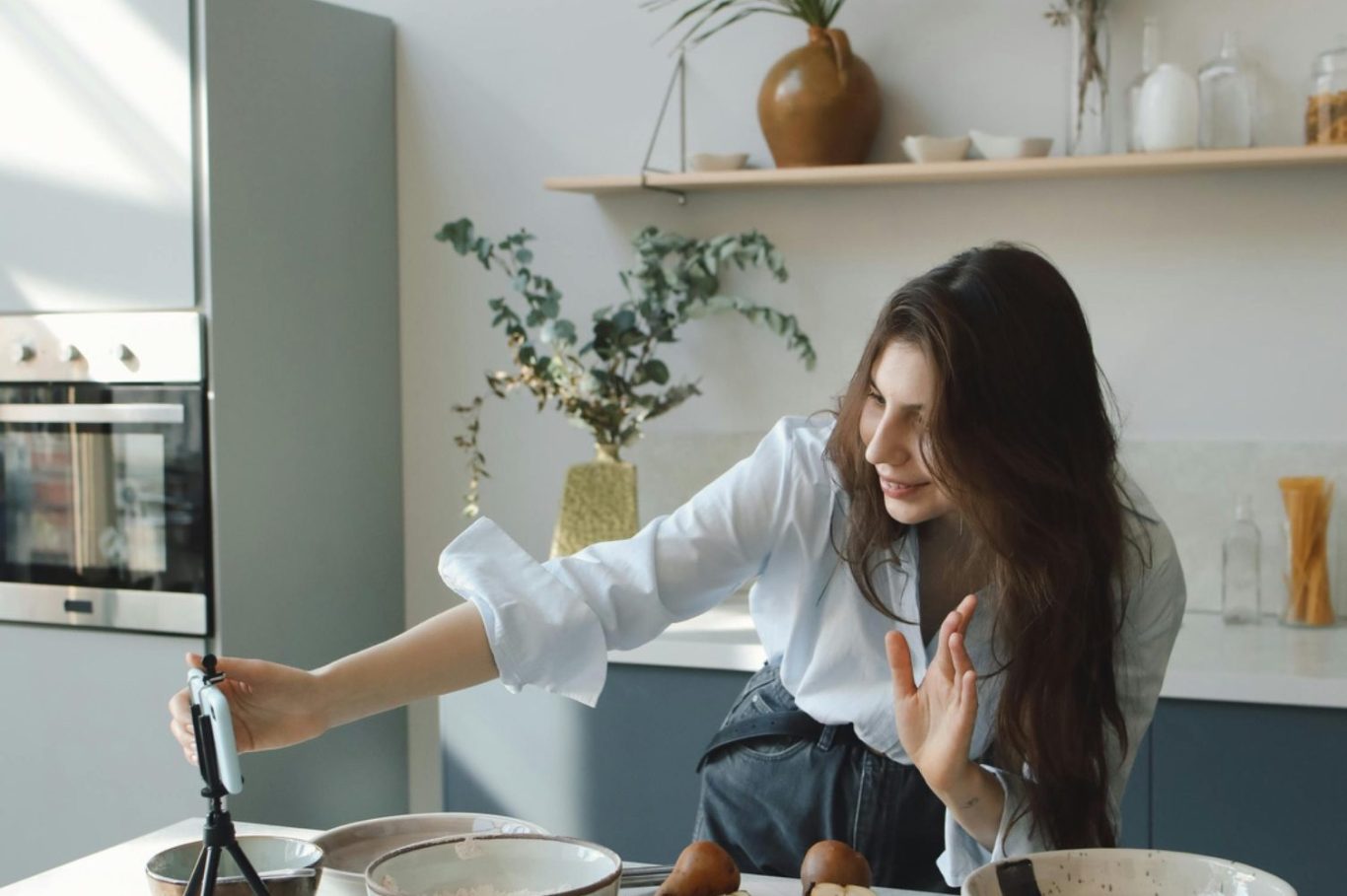 Picture of someone creating content in their kitchen